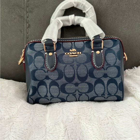 Coach Handbags - Coach Dark Blue Mini Bag with Signature Pattern